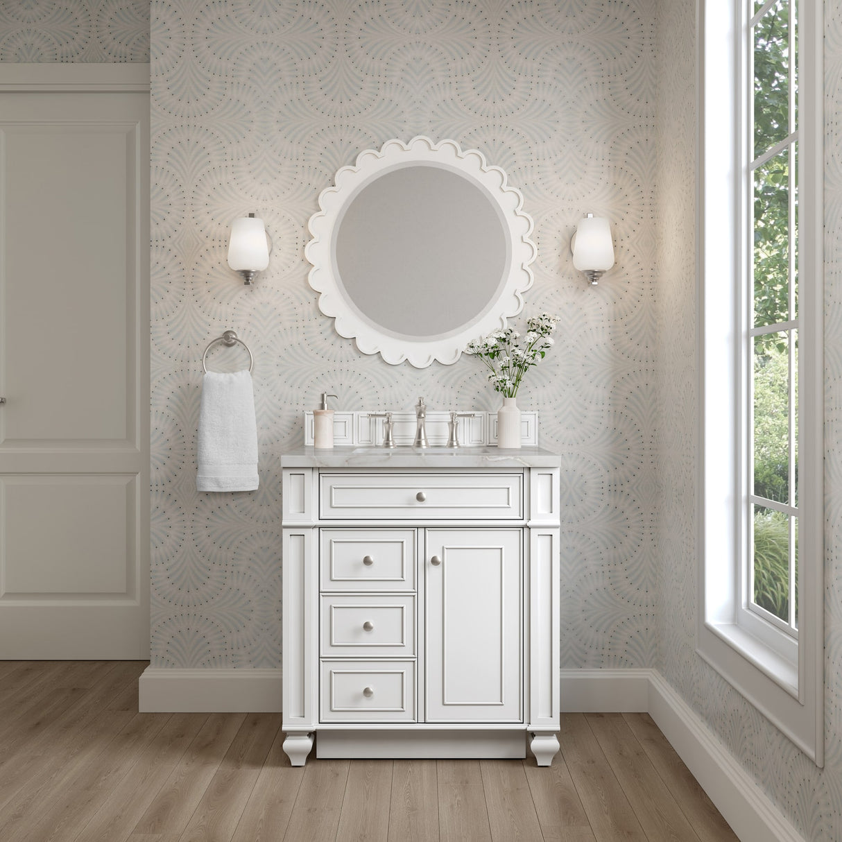 Bristol 30" Single Vanity, Bright White w/ 3 CM Victorian Silver Silestone Top