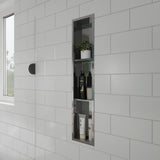 ALFI brand 8 x 36 Polished Stainless Steel Vertical Triple Shelf Bath Shower Niche
