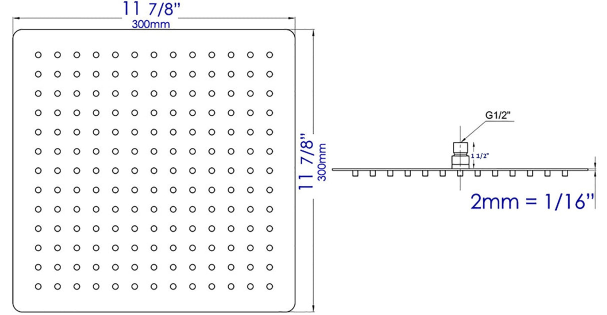 ALFI brand RAIN12S-PSS Solid Polished Stainless Steel 12" Square Ultra Thin Rain Shower Head