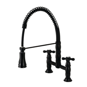 Gourmetier GS1270AX Heritage Two-Handle Deck-Mount Pull-Down Sprayer Kitchen Faucet, Matte Black