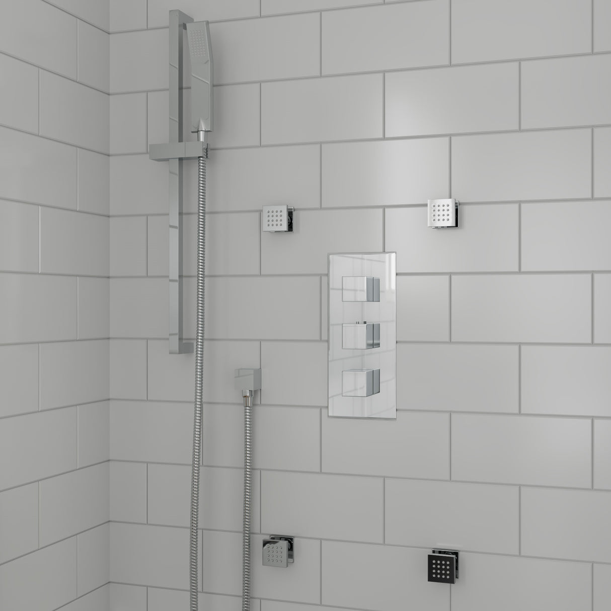 ALFI brand AB2801-PC Polished Chrome Concealed 3-Way Thermostatic Valve Shower Mixer Square Knobs