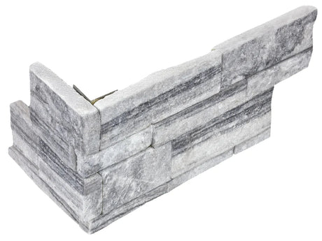 Anatolia Tile 6X18 Assembled Corner Ledger Stone Nordic Crystal Split Face Marble Trim 76-380  - premium natural stone mosaic tile from Anatolia Tile, available at PoshHaus showroom in Keene, NH
