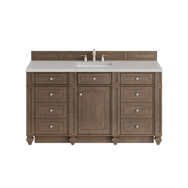 Bristol 60" Single Vanity, Whitewashed Walnut w/ 3 CM Eternal Jasmine Pearl Silestone Top