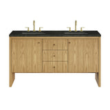 Hudson 60" Double Vanity, Light Natural Oak, w/ 3 CM Phantome Eclos Top