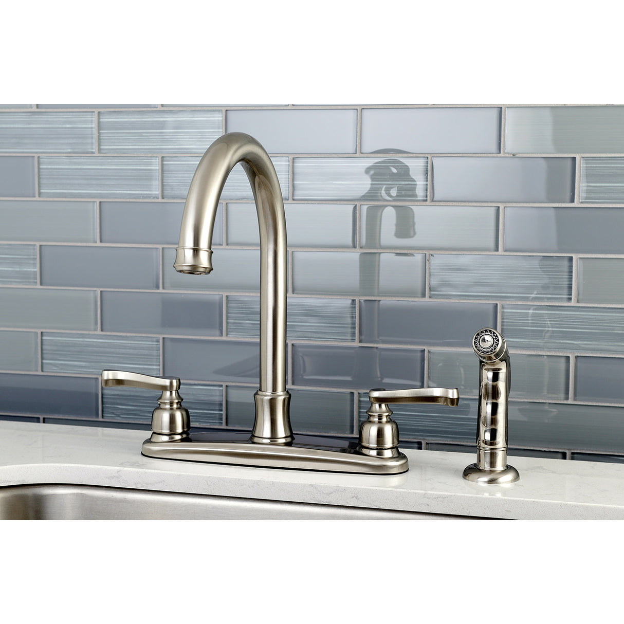 Kingston Brass FB7798FLSP Royale 8-Inch Centerset Kitchen Faucet with Sprayer, Brushed Nickel