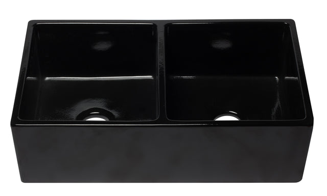 ALFI brand AB3318DB-BG 33 inch Black Reversible Double Fireclay Farmhouse Kitchen Sink