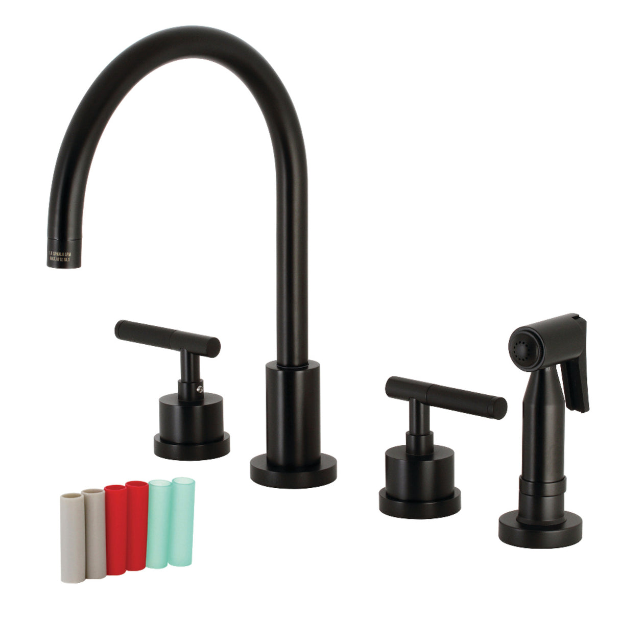 Kingston Brass KS8720CKLBS Kaiser Widespread Kitchen Faucet with Brass Sprayer, Matte Black