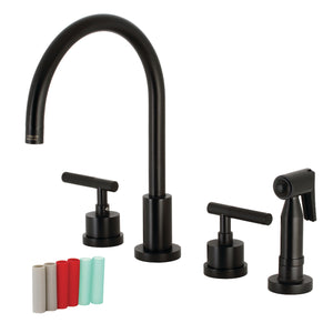 Kingston Brass KS8720CKLBS Kaiser Widespread Kitchen Faucet with Brass Sprayer, Matte Black