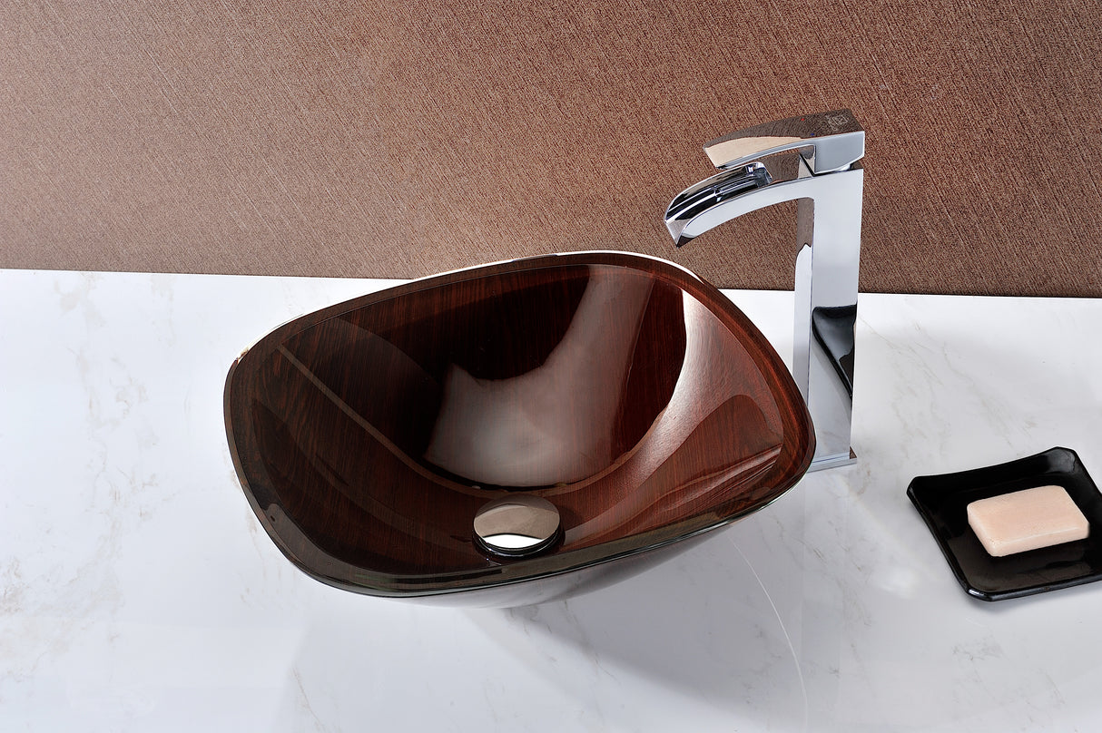 ANZZI LS-AZ066 Cansa Series Deco-Glass Vessel Sink in Rich Timber