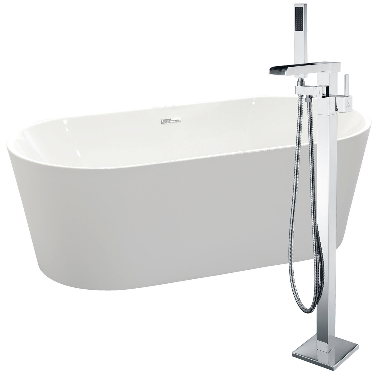 ANZZI FTAZ098-0059C Chand 67 in. Acrylic Flatbottom Non-Whirlpool Bathtub in White with Union Faucet in Polished Chrome