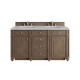 Bristol 60" Double Vanity, Whitewashed Walnut w/ 3 CM Victorian Silver Silestone Top