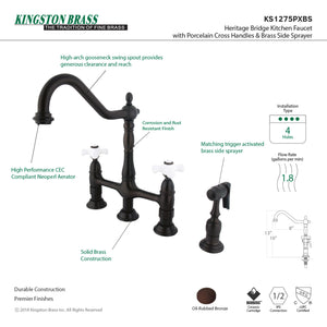 Kingston Brass KS1275PXBS Heritage Bridge Kitchen Faucet with Brass Sprayer, Oil Rubbed Bronze