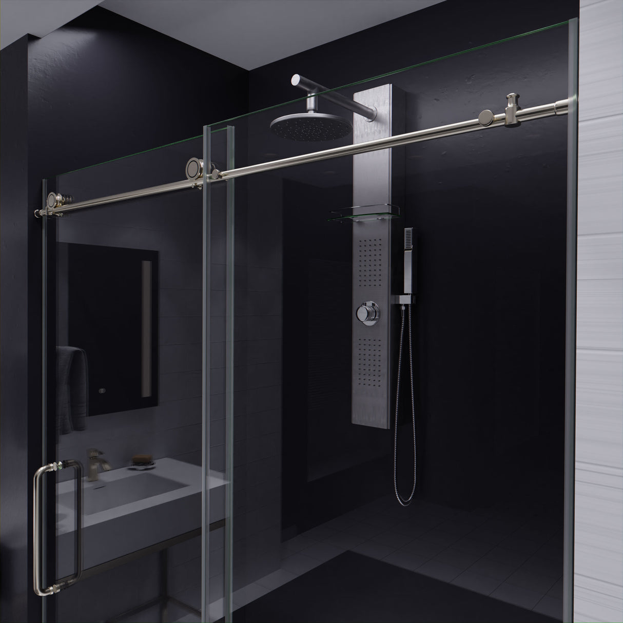 ANZZI SDR-AZ8077-02BN Lone Series 60 in. by 76 in. Frameless Sliding Shower Door in Brushed Nickel with Handle