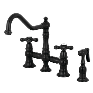 Kingston Brass KS3270AXBS Restoration 8" Bridge Kitchen Faucet with Sprayer, Matte Black
