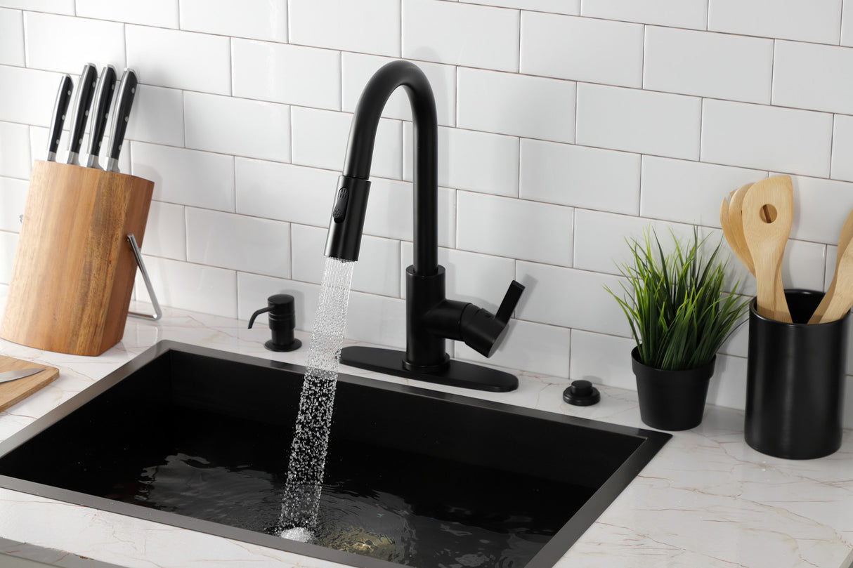 Gourmetier LS8780CTL Continental Single-Handle Pull-Down Kitchen Faucet, Matte Black