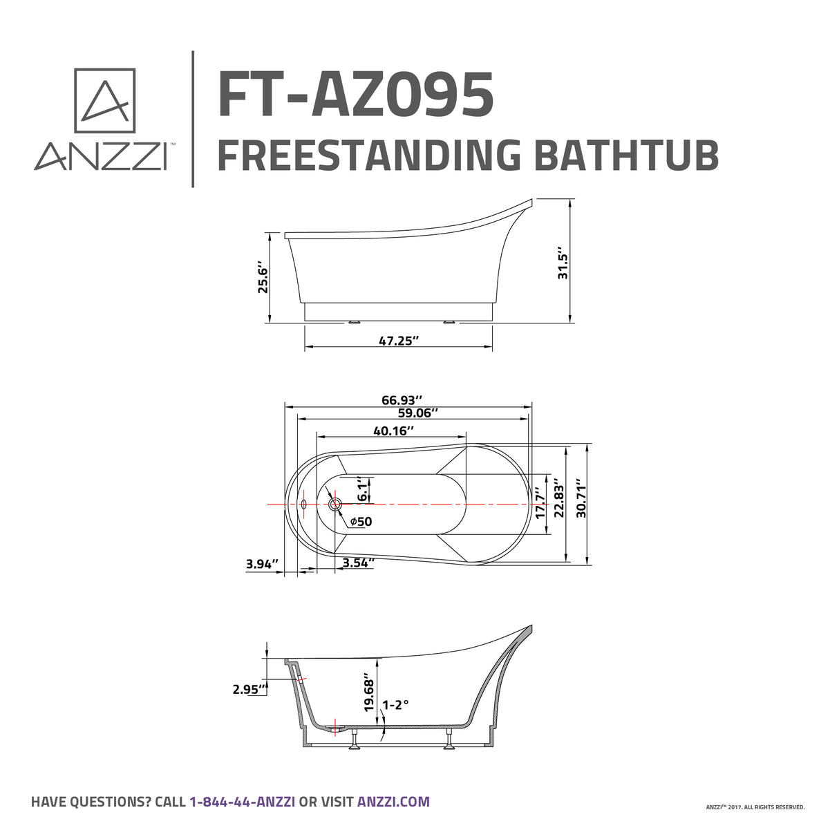 ANZZI FT-AZ095 Prima 67 in. Acrylic Flatbottom Non-Whirlpool Bathtub in White