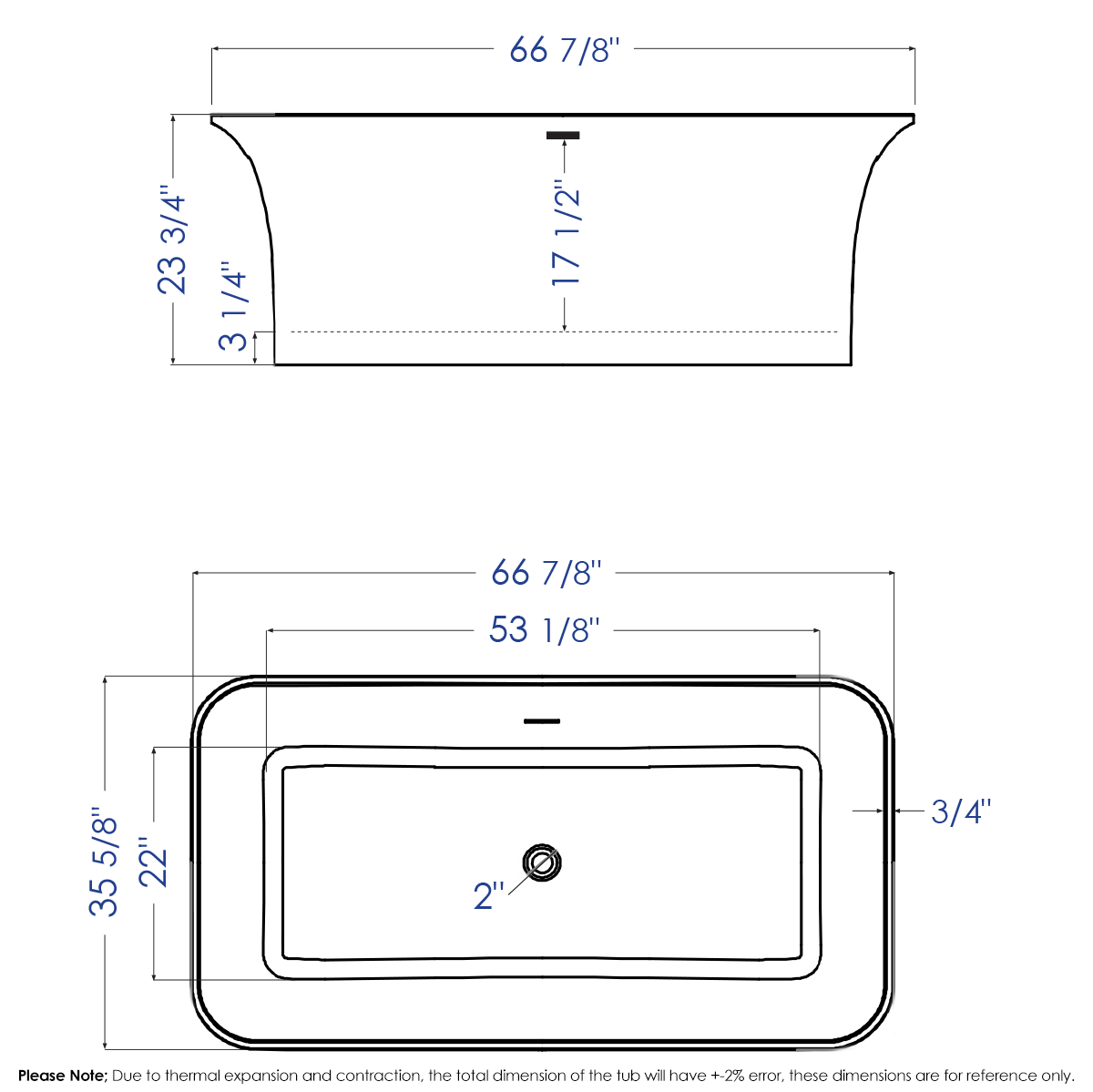 ALFI brand AB9942 67" White Rectangular Solid Surface Smooth Resin Soaking Bathtub