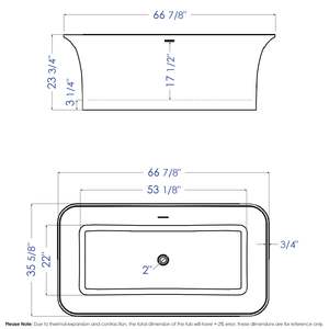 ALFI brand AB9942 67" White Rectangular Solid Surface Smooth Resin Soaking Bathtub