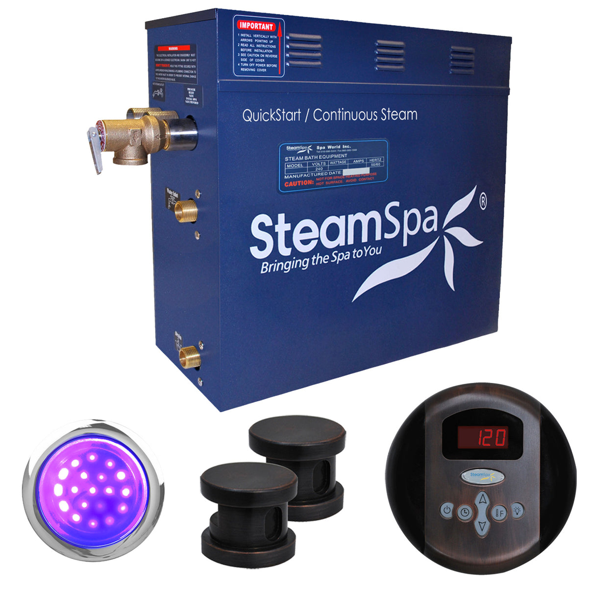 SteamSpa Indulgence 12 KW QuickStart Acu-Steam Bath Generator Package in Oil Rubbed Bronze IN1200OB