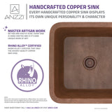 ANZZI SK-026 Malta Drop-in Handmade Copper 19 in. 0-Hole Single Bowl Kitchen Sink in Hammered Antique Copper