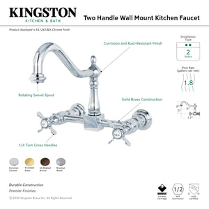 Kingston Brass KS1241BEX Essex Wall Mount Bridge Kitchen Faucet, Polished Chrome