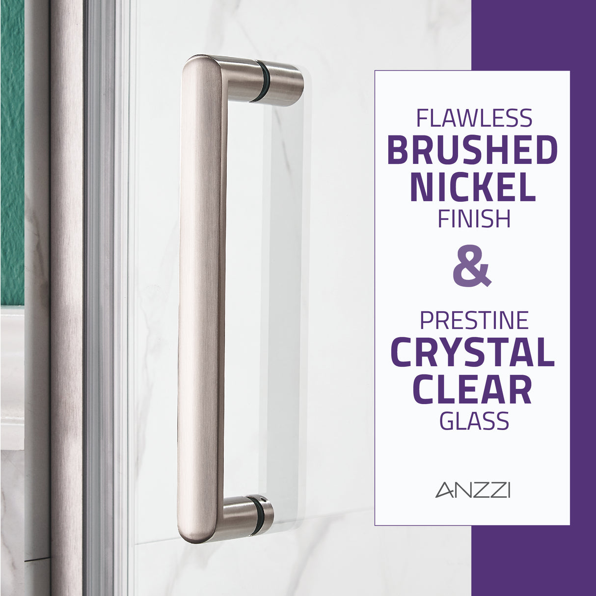 ANZZI SD-AZ051-01BN Lancer 23 in. x 72 in. Semi-Frameless Shower Door with TSUNAMI GUARD in Brushed Nickel