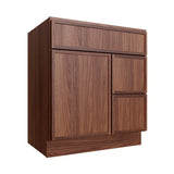 Oslo Classic Walnut Vanity Sink Base Right Drawer Stacking Cabinet - 30" W