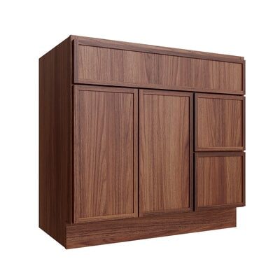 Oslo Classic Walnut Vanity Sink Base Right Drawer Stacking Cabinet - 36" W