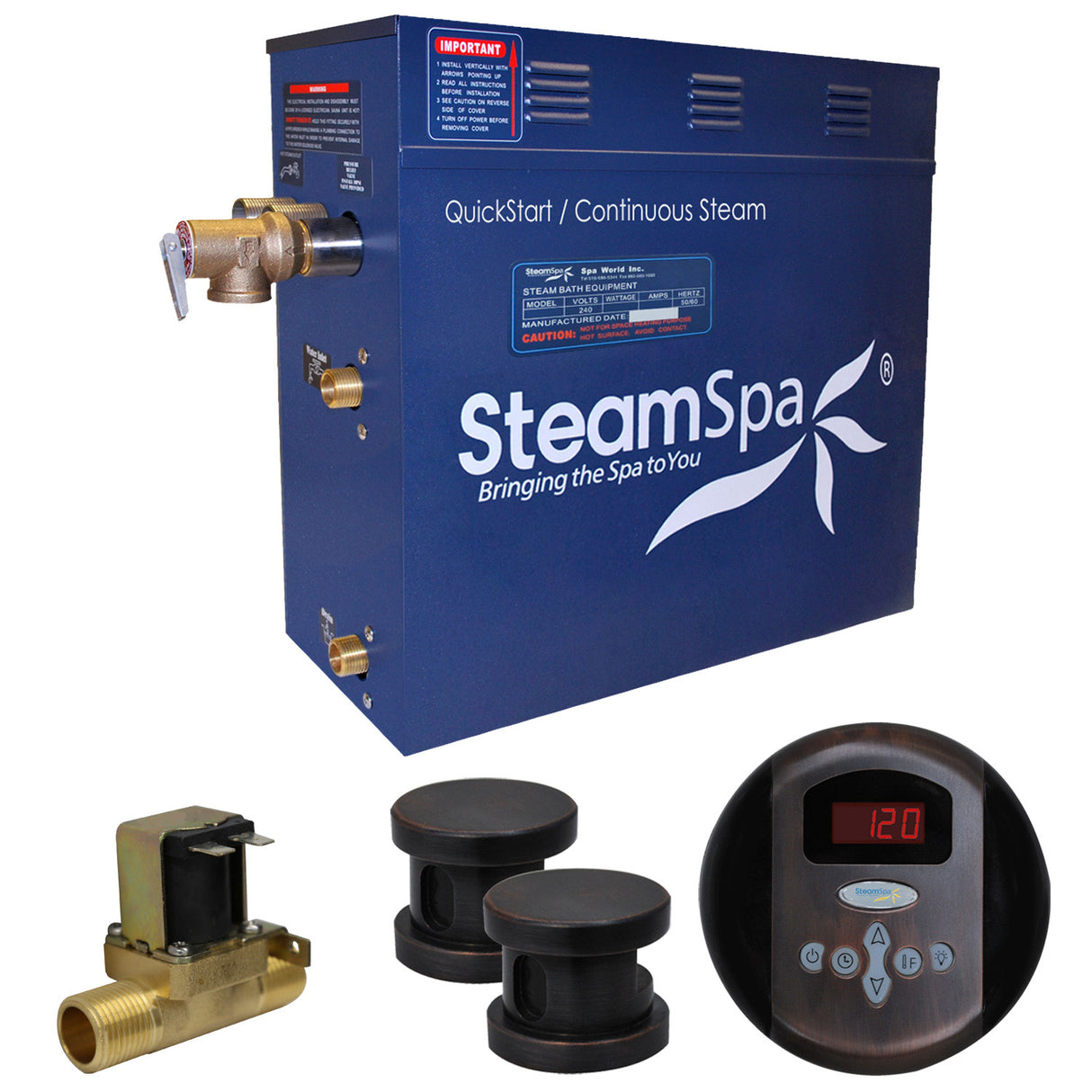 SteamSpa Oasis 12 KW QuickStart Acu-Steam Bath Generator Package with Built-in Auto Drain in Oil Rubbed Bronze OA1200OB-A