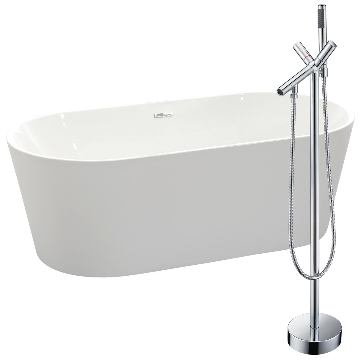 ANZZI FTAZ098-0042C Chand 67 in. Acrylic Flatbottom Non-Whirlpool Bathtub in White with Havasu Faucet in Polished Chrome