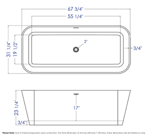ALFI brand AB9952 67" White Rectangular Solid Surface Smooth Resin Soaking Bathtub