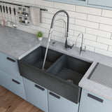 Brushed Nickel Square Kitchen Faucet with Black Rubber Stem