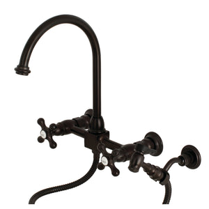 Kingston Brass KS1295AXBS Restoration Wall Mount Bridge Kitchen Faucet with Brass Sprayer, Oil Rubbed Bronze