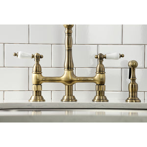 Kingston Brass KS1273PLBS Heritage Bridge Kitchen Faucet with Brass Sprayer, Antique Brass