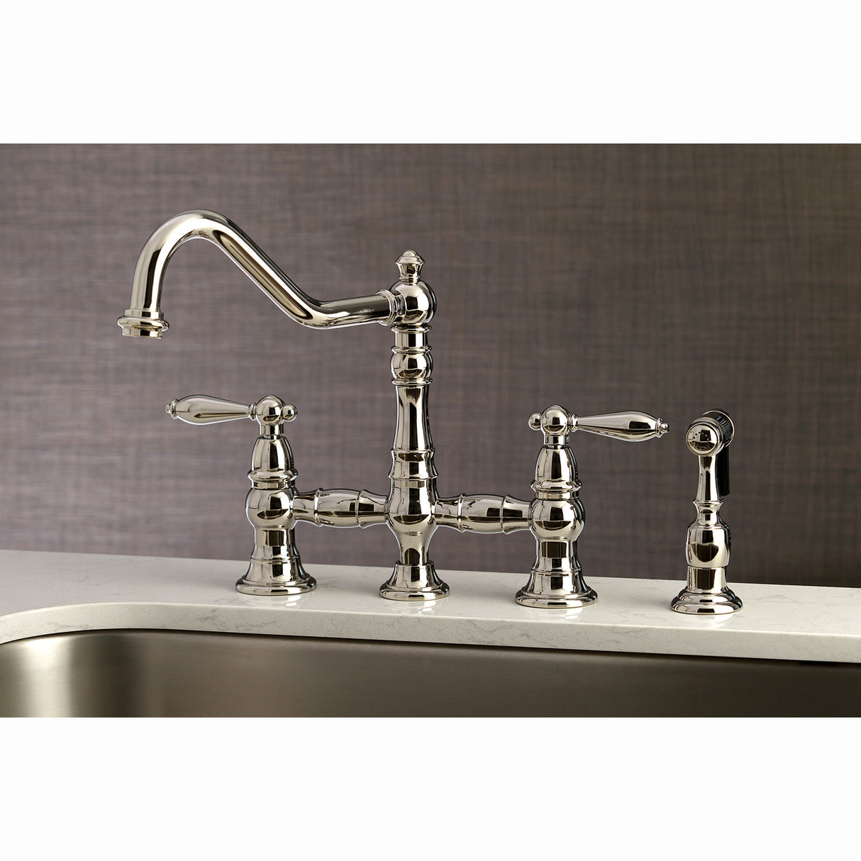 Kingston Brass KS3276ALBS Kitchen Faucet with Side Sprayer, Polished Nickel