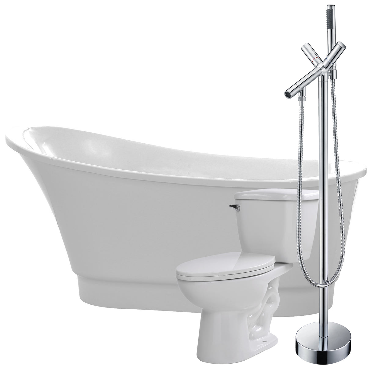 ANZZI FTAZ095-42C-55 Prima 67 in. Acrylic Flatbottom Non-Whirlpool Bathtub with Havasu Faucet and Kame 1.28 GPF Toilet