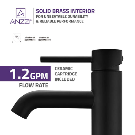 ANZZI L-AZ107MB Valle Single Hole Single Handle Bathroom Faucet in Matte Black