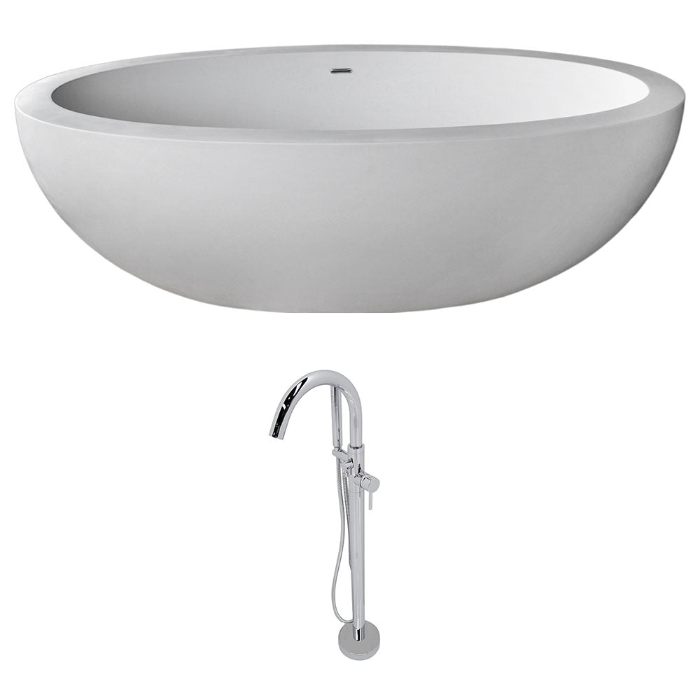 ANZZI FT504-0025 Lusso 6.3 ft. Solid Surface Classic Soaking Bathtub in Matte White and Kros Faucet in Chrome