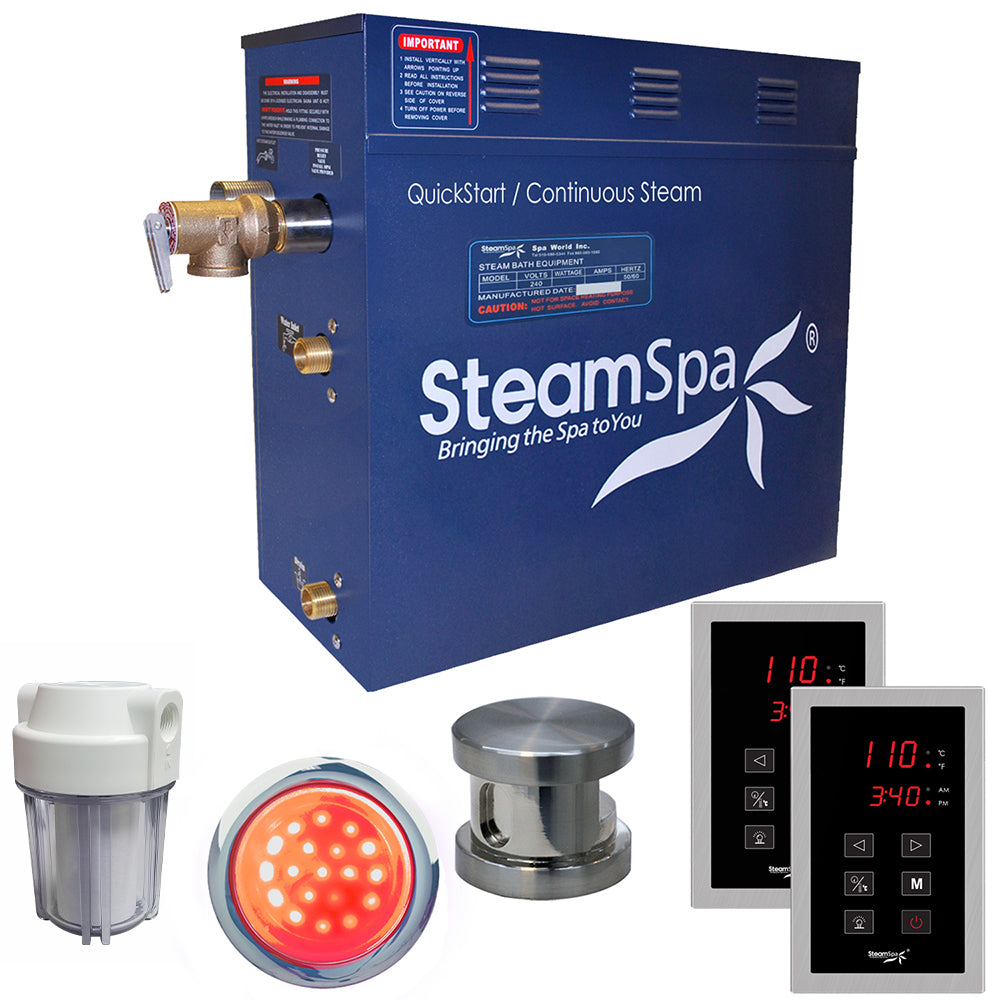 SteamSpa Royal 9 KW QuickStart Acu-Steam Bath Generator Package in Brushed Nickel RYT900BN