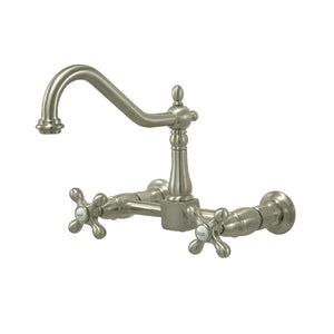 Kingston Brass KS1248AX Heritage Wall Mount Bridge Kitchen Faucet, Brushed Nickel