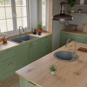 ALFI brand AB3320DI-T Titanium 33" Double Bowl Drop In Granite Composite Kitchen Sink