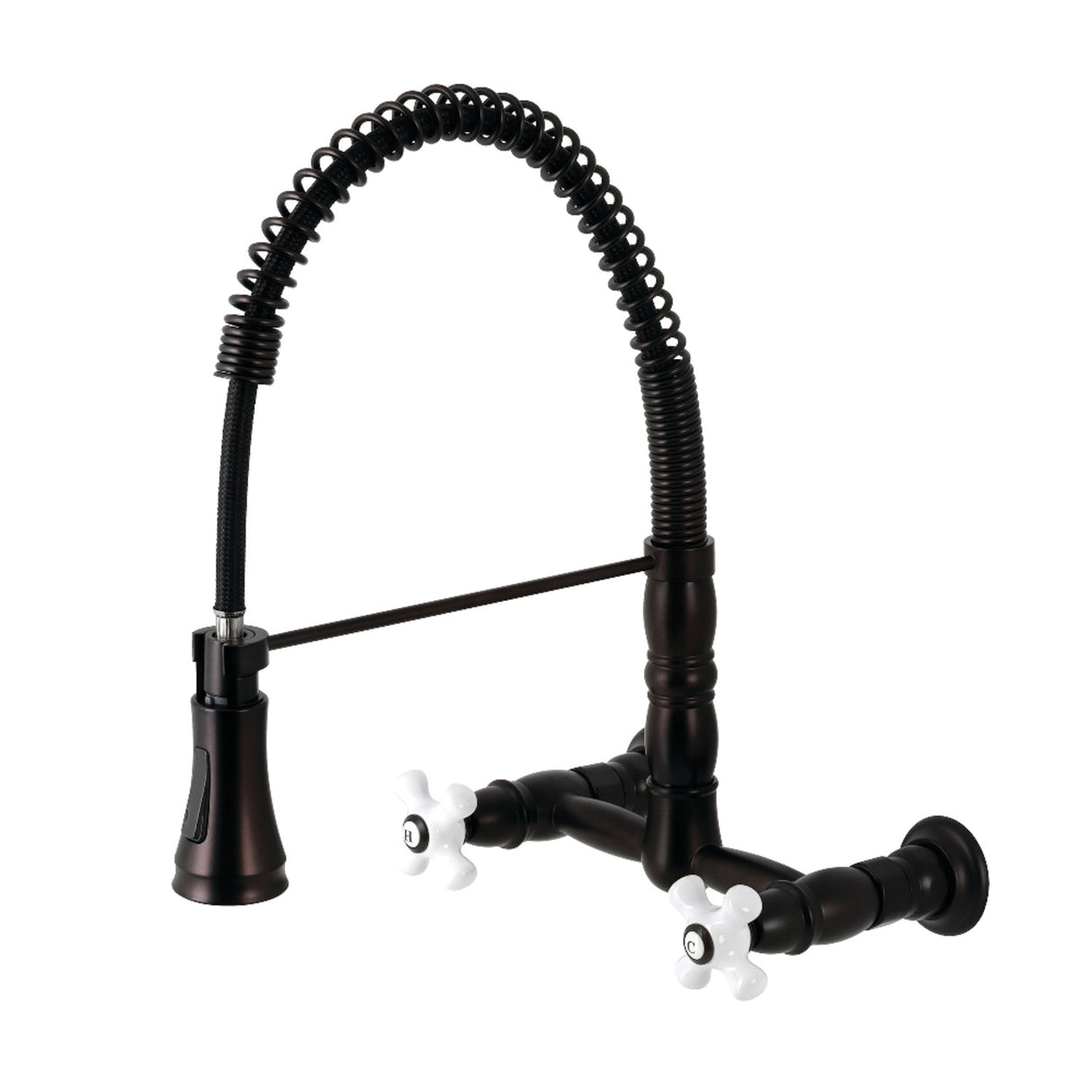 Gourmetier GS1245PX Heritage Two-Handle Wall-Mount Pull-Down Sprayer Kitchen Faucet, Oil Rubbed Bronze