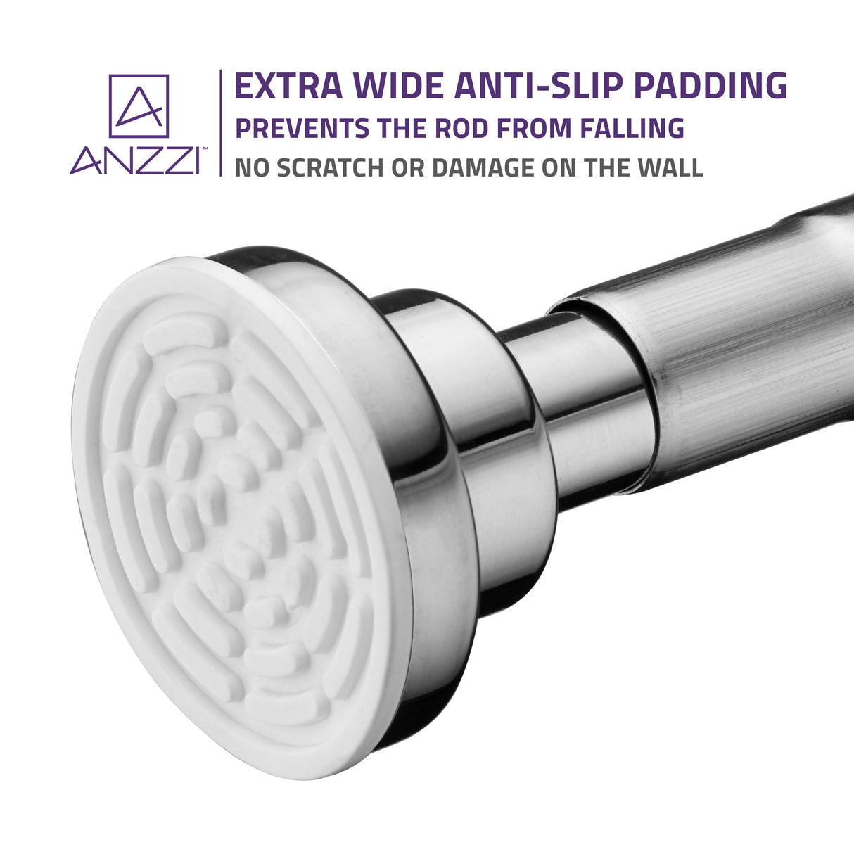 ANZZI AC-AZSR88CH 48-88 Inches Shower Curtain Rod with Shower Hooks in Polished Chrome | Adjustable Tension Shower Doorway Curtain Rod | Rust Resistant No Drilling Anti-Slip Bar for Bathroom | AC-AZSR88CH