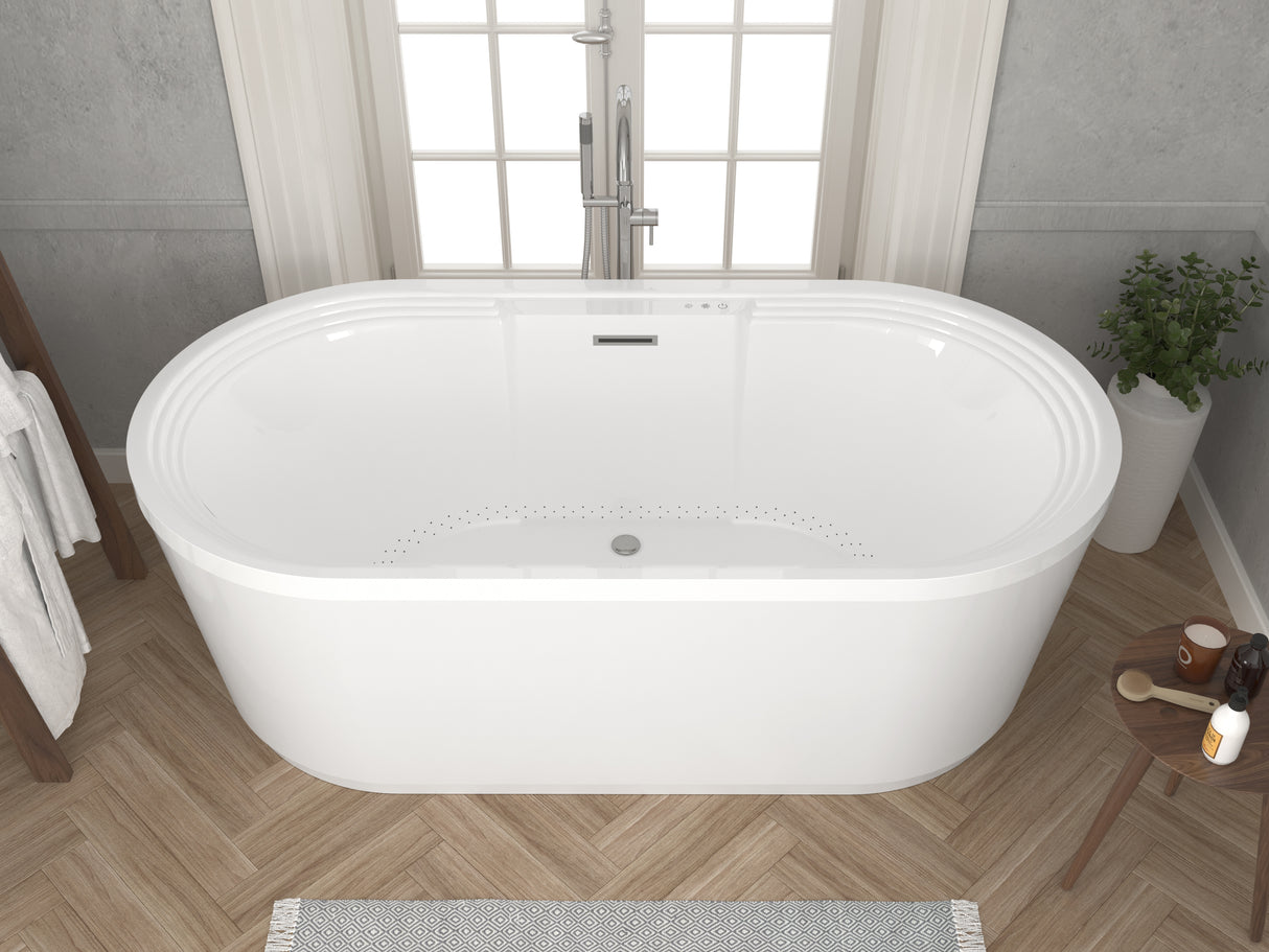 ANZZI FT-AZ087 Jetson Series 67" Air Jetted Freestanding Acrylic Bathtub in White