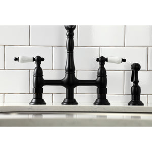 Kingston Brass KS1270PLBS Heritage Bridge Kitchen Faucet with Brass Sprayer, Matte Black