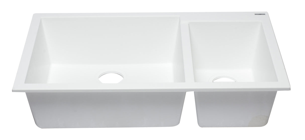 ALFI brand AB3319UM-W White 34" Double Bowl Undermount Granite Composite Kitchen Sink