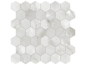 Anatolia Tile La Marca 2 Inch Hexagon Onyx Honed Porcelain Mosaics. 1 Sheet = .96 Sq. Ft. 4501-0354-0 Onyx Nuvolato 2" Hexagon Honed - premium natural stone mosaic tile from Anatolia Tile, available at PoshHaus showroom in Keene, NH