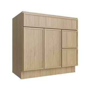 Oslo Oak Vanity Sink Base Right Drawer Stacking Cabinet - 36" W