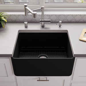 Black Matte Smooth Apron 24" x 18" Single Bowl Fireclay Farm Sink
