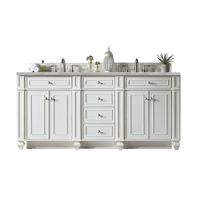 Bristol 72" Double Vanity, Bright White w/ 3 CM Victorian Silver Silestone Top w/FreePower Wireless Charger